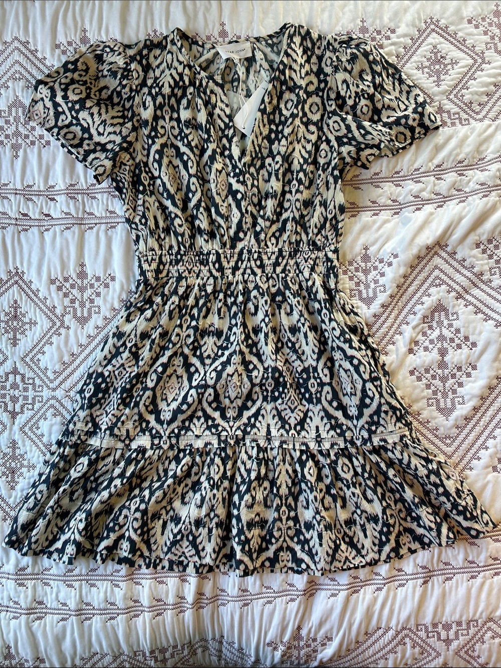 Dear John Navy, Cream & Pink Ikat Print Top